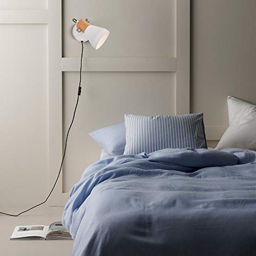 TeHenoo Wooden Plug in Wall Sconce Set of 2, Matte White Rotatable Wall Lamp with On-Off Switch Cord for Bedroom,Living Room,Reading,Hallway - Image 3