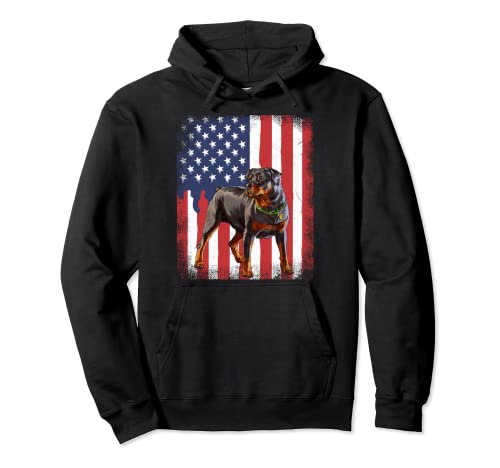American USA Flag Rottweiler Dog Lover 4th Of July Felpa con Cappuccio