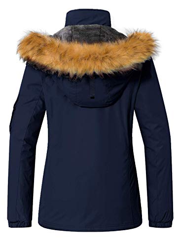 Wantdo Women's Rain Jacket Waterproof Ski Coat Snowboarding Jackets Windbreaker Dark Blue 2XL
