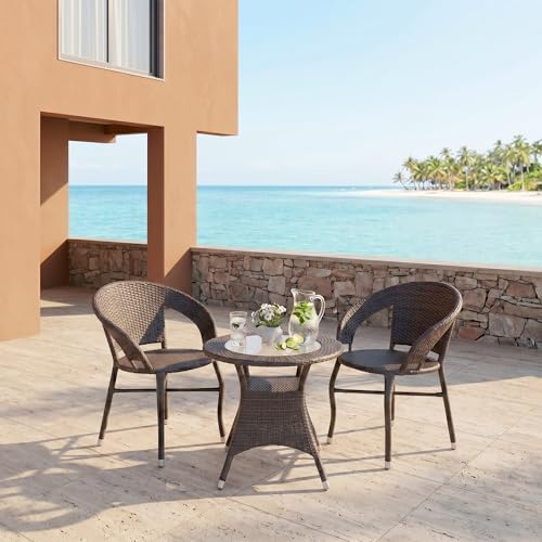 OUTLIVING D12 3-Piece Wicker Bistro Coffee Table Set, Brown