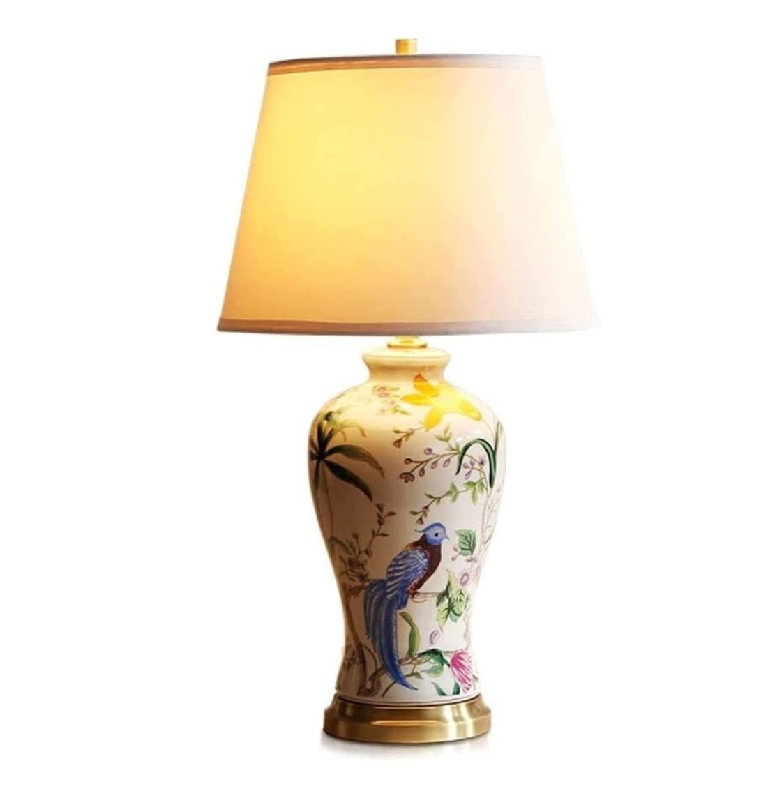 Lampa dekoracyjna Lampka nocna Ceramiczna Metalowa Lampa Stołowa Ręcznie Malowana Kwiat Ptak Lampka Do Czytania Wystrój Lampka Nocna Sypialnia Salon Oświetlana dekoracja (Size : Remote control switch