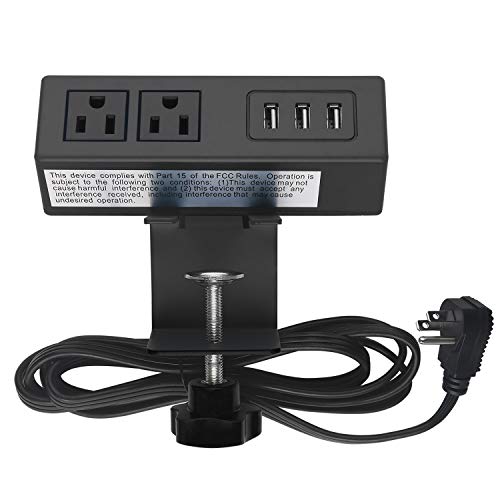 Desk Clamp Power Strip, Desktop Power Outlet Clamp Mount with 3 USB Ports, 2 AC Outlets, Mountable Desk Outlet Removable Power Plugs with 6.56ft Power Cord (2AC3USB-Black)