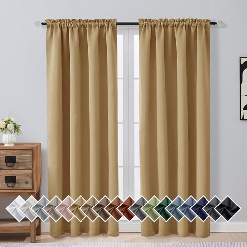 Image of Gold Blackout Curtains for Bedroom 72 Inch Length 2 Panels Set, Solid Thermal Insulated Energy Saving Window Curtains for Living Room, Dual Rod Pocket Window Drapes, Gold, 2x40Wx72L Inches