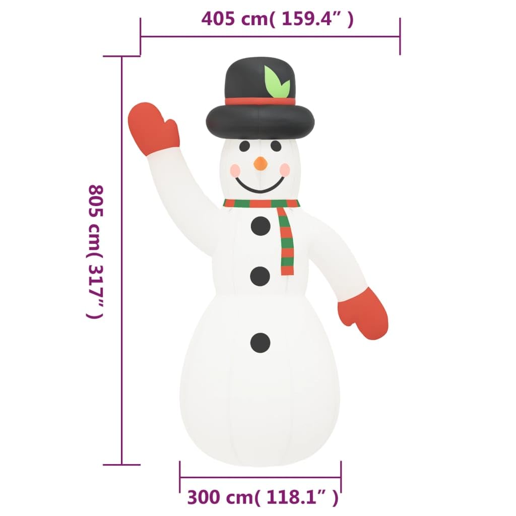 vidaXL Muñeco de Nieve Inflable de Navidad con LED 805 cm