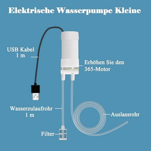 Mini Wasserpumpe, 5V Wasserpumpe Selbstansaugende, Klein Selbstansaugende Pumpe USB-Betriebene Vakuumpumpe, Elektrische Mini Pumpe Wasser mit 1M PVC Schlauch (1 Meter)