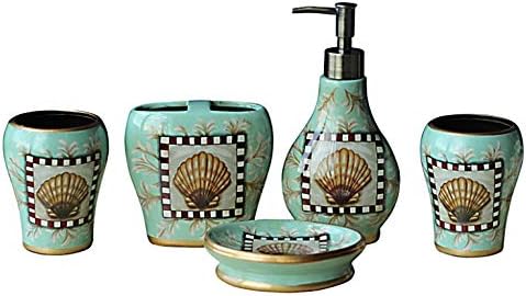 Bathroom Vanity countertop Set Creative American Ceramic 5PCS Suit Bathroom Washing Accessories Decor Wash Gargle Cup Toothbrush Suit Suitable for Family Hotel Bathroom (Style 2 Free) image 4