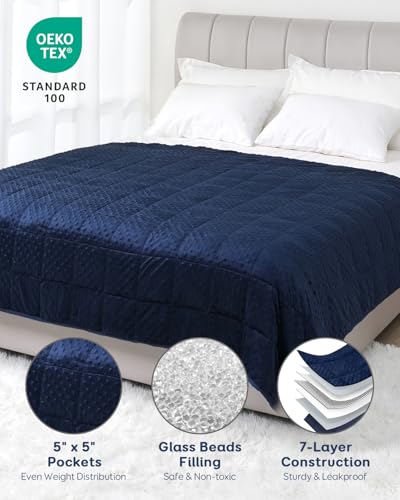 Kivik Weighted Blanket 12 lbs for Adults, Minky Dot Heavy Blankets, Microfiber Reversible Weighted Throw Blankets for All Seasons, Machine Washable, 48"x72" Twin Size, Navy Blue