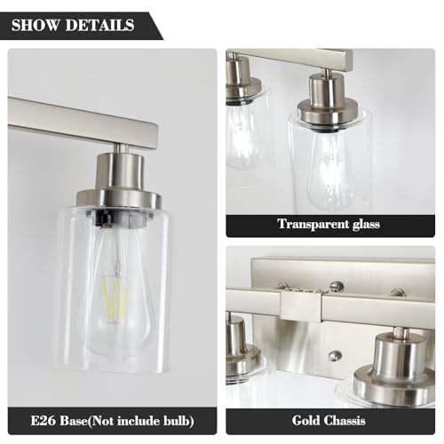 Image of Bathroom Vanity Light, 5-Light Nickel Modern Matte Wall Sconce Lighting with Clear Glass Shade, Wall Lights,Bath Vintage Wall Mounted Lamps for Mirror Bedroom Living Room