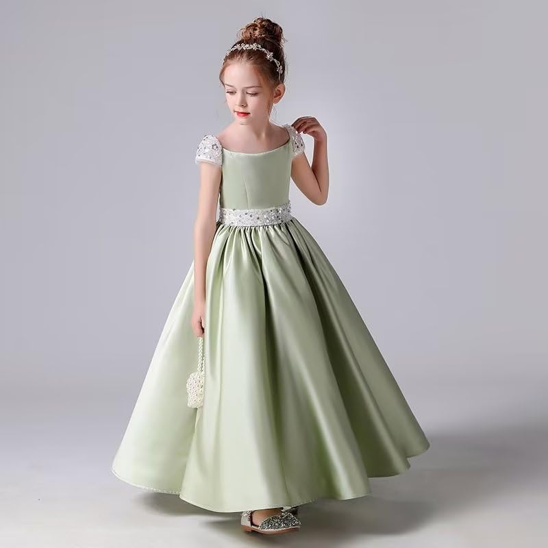 Girls Pageant Dresses Satin Flower Girl Dress Cap Sleeves Ball Gown Sequin Princess Birthday Party Dress3