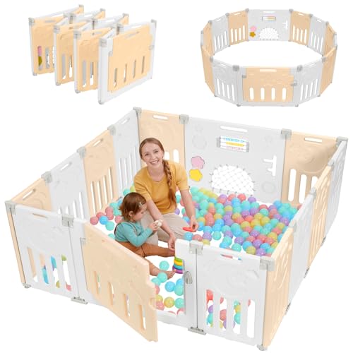 Dripex Parc Bébé Modulable et Pliable avec Porte et Panneau d'Activité, Parcs Enfant Modulable 14 Panneaux Plastique, 150x150x62cm, Facile à Assembler et...