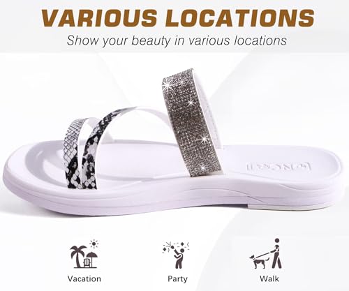 Image of ONCAI Women's Slide Sandals Trendy Square Summer Flat Dressy Sandals for Women 2025 Cross Strappy Open Split-Toe Ring with Slip-on Rubber Soles