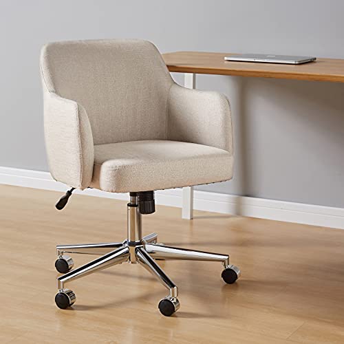 Amazon Basics Upholstered Home Office 360 Degree Swivel Rolling Desk Chair With Arms And Adjustable-Height - Beige, 25"D X 23.5"W X 45"H #TOP5
