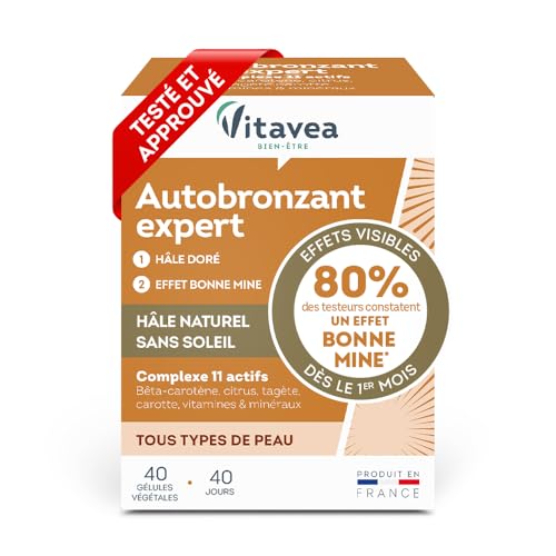 Vitavea bien-être - Autobronzant Expert - Hâle Doré et Effet Bonne Mine - Teint lumineux Sans Soleil - Complément Alimentaire avec Bêta-Carotène, Zinc, Vitamines...
