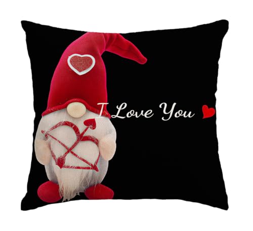 ubcindy Red Black Throw Pillow Covers 18x18 Inch, Gnome “I Love You Covers for Mother's Day Home Decor Pillowcases with Hidden Zipper, Linen Black Pillow Covers for Sofa Bed Couch Car Chair