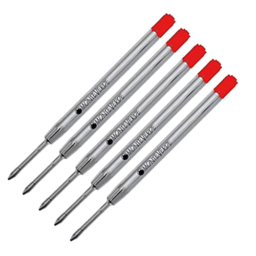 5 - Monteverde P13 Ballpoint Pen Refills to Fit Parker Ballpoint Pens, Medium Point, Bulk Packed (Red)
