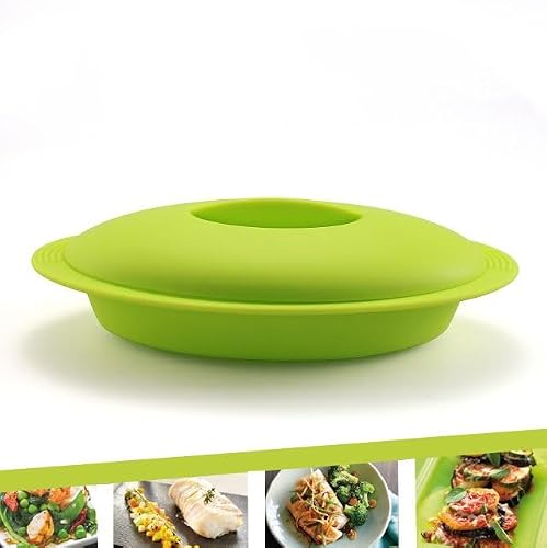 Miniatura 3 de Franquihogar - Estuche De Vapor De Silicona Para Microondas Y Horno 28 Cm - Cocina Saludable En Su Jugo - Apto Lavavajillas Y Libre De Bpa, Verde, Silicona
