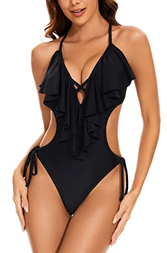 Women's Flounce Cutout One Piece Swimsuit Sexy Monokini Bathing Suit3