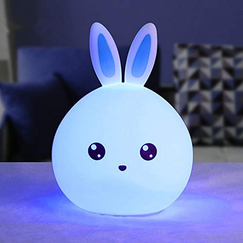 Ysss Lámpara de Mesa de Silicona de Carga USB Lindo Conejo Creativo LED de Silicona luz de Conejo de Carga Dormitorio lámpara de Mesa de Noche,Azul