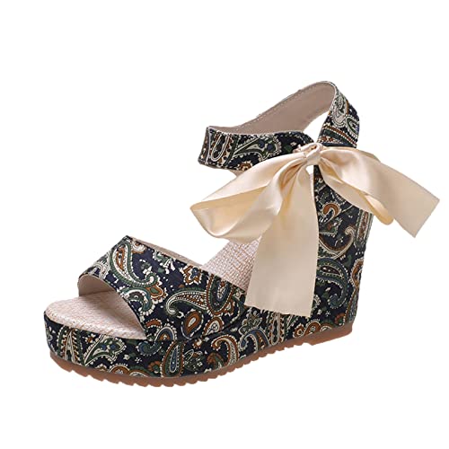 Generiska platåsandaler damer höga klackar bohemiska sandaler med rosett kilsandaler spänne klackskor fiskmun slingpumps spets högklackade skor eleganta aftonklänningar festliga bröllopsskor, Grön7