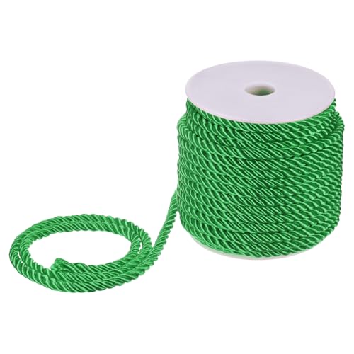 M METERXITY 22 Yards Twisted Rope Trim, 5mm/0.2" Grass Green Soft Polyester Twisted Silk Rope Cord 3-Ply Decorative Cord for Gift Bag/DIY Crafts/Home Decor/Curtain Tieback