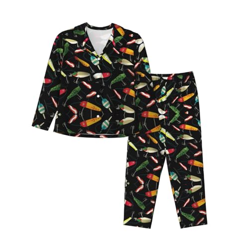 Pyjama leurre de pêche femmes vetement de nuit manches longues ensemble salon poches