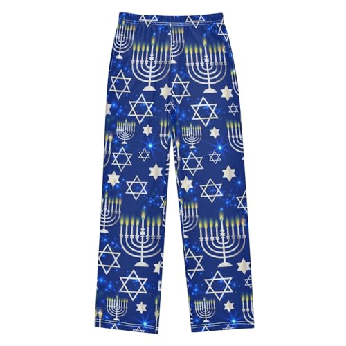 VitVerCosy Happy Hanukkah Pajama Pants Unisex Elastic Waist Lounge Pants Soft Sleepwear Bottoms Pj Pants for 6-14 Years