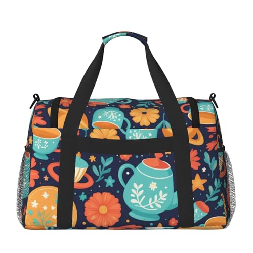 Magical Pattern Print Travel Duffle Bag - Foldable Personal Item Travel Bag for Women & Men,Carry-On Convertible Crossbody Tote Bags with Adjustable Shoulder Strap & Pockets 13x10.2x19.7 in2