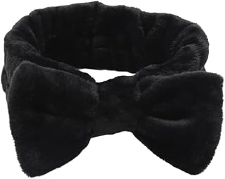 Diademas de lazo suave para spa, yoga, color sólido, forro polar coral, bandas elásticas para el cabello, para mujer, para lavar la cara, bonitos accesorios de maquillaje (negro)