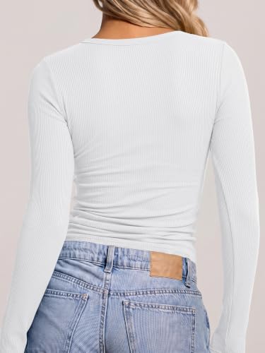 Image of ANRABESS Long Sleeve Shirts for Women Fall V Neck Slim Fit Tops Basic Tee