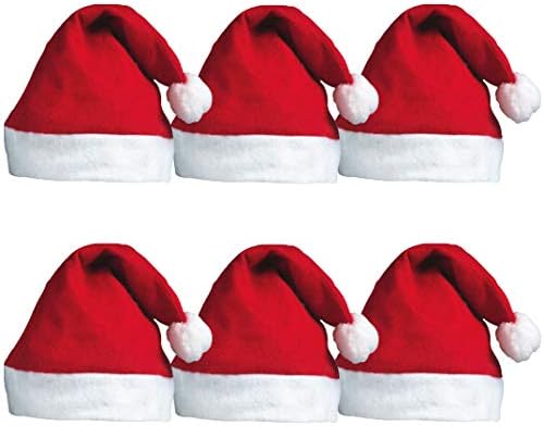 Pack of 6 Red Santa Hats with Bobble - Father Christmas Festive Headwear, Non-Woven Felt Hats - Office Family Xmas Parties