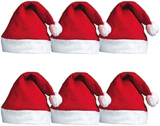 Pack of 6 Red Santa Hats with Bobble - Father Christmas Festive Headwear, Non-Woven Felt Hats - Office Family Xmas Parties