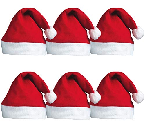 6pc Red Santa Hat Multipack - Christmas Santa Hat Pack as Father Christmas Fancy Dress Accessory - Traditional Red and White Festive Headwear Xmas Accessories for Xmas Party Props