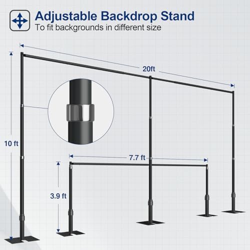 EMART Backdrop Stand Heavy Duty 10ftx20ft, Adjustable Pipe and Drape Photo Background Support Kit, Metal Frame with Flat Base for Wedding Birthday Party Banquet Decorations-Black by EMART - Image 4