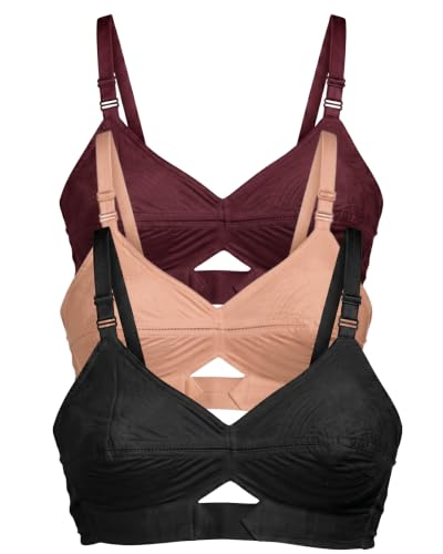 Image of Brida Kavya Xtra Soft Cotton Round Stitch Bra for Women | Full Coverage | Non-Padded | Wireless | Double Layer Support | Heavy Bust | Combo Pack | Colours May Vary