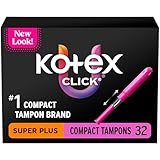 U by Kotex Click Compact Tampons, Super Plus Absorbency, Unscented, 192 Count (6 Packs of 32) (Packaging May Vary)