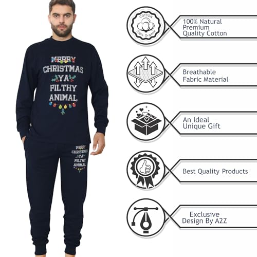 A2Z Mens Ladies Christmas Pyjama Set 2 Piece Soft Cotton PJs Long Sleeve Top & Bottoms - PJS 207 Navy Adult XL - Image 6