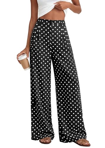 KIRUNDO Dress Pants Women 2026 Summer Polka Dot Palazzo Wide Leg Trousers Flowy Business Casual Slacks for Work with Pockets(Dot Black White Small)