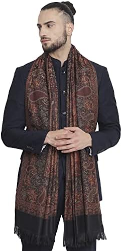 Pashtush Mens Jamawar Shawl, Faux Pashmina, Black, Free Size
