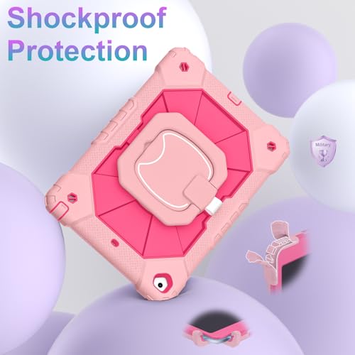 Image of Auizotl Case for iPad 9th /8th /7th Generation 10.2 Inch iPad Case 9th Generation with Screen Protector /Rotate Stand /Pen Holder, Heavy Duty Shockproof i Pad 9th /8th /7th Cases,Rose Pink
