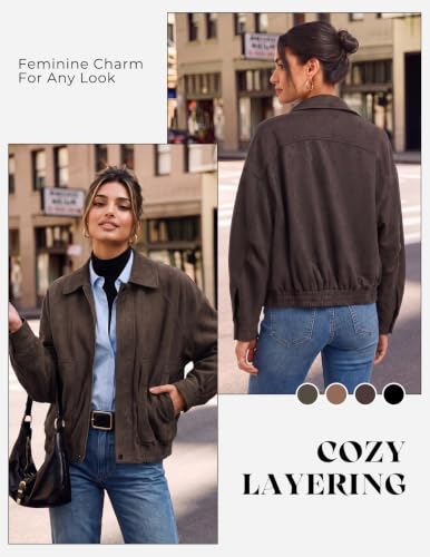 GRACE KARIN Women's Faux Suede Jacket Fall Long Sleeve Coat Coffee L — view 2