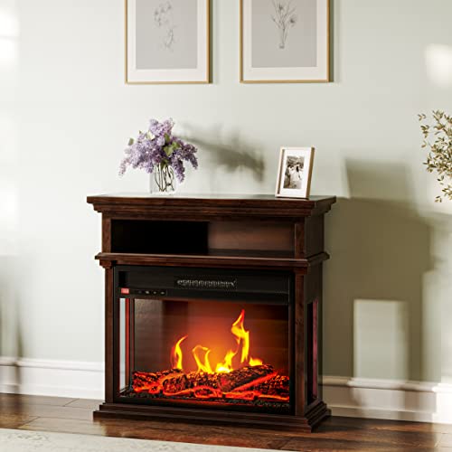 Electric Fireplace - 3-Sided Heater With Mantel And Shelf, Remote Control, Led Flames, Faux Logs, And Adjustable Settings By Northwest (Brown) (80-Fpwf-M2) #TOP6