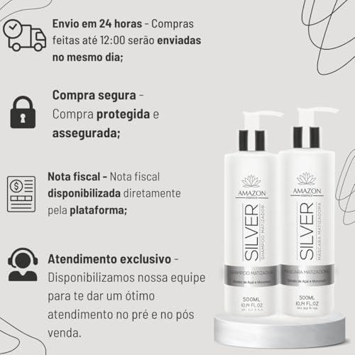 Amazon Essence Kit Matizador Silver, Shampoo e Máscara para Cabelos Loiros e Descoloridos, 500ml cad