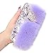 Jorisa Peluche Coque Compatible avec iPhone 12 Pro Max 6.7 inch,Mignon Brillant Paillettes Diamant Cristal Strass 3D Renard Chaud Duveteux Lapin Fourrure Souple Silicone Étui,Violet Clair