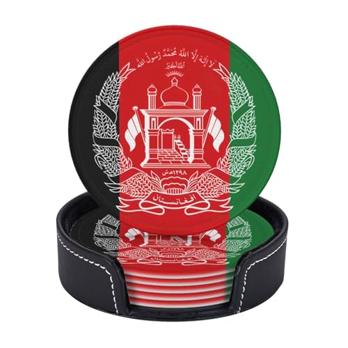 Lot de 6 sous-verres légers et portables imprimés drapeau de l'Afghanistan pour table basse, salle à manger, bureau, restaurant