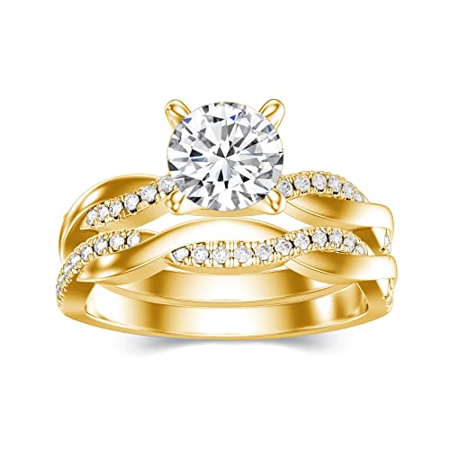 925 Sterling Silver 1.22 Carat (ctw) Round Cut Moissanite Twisted Bridal Sets Wedding Engagement Ring Sets for Women(Customizable Silver, 10k gold, 14k gold, 18k gold)