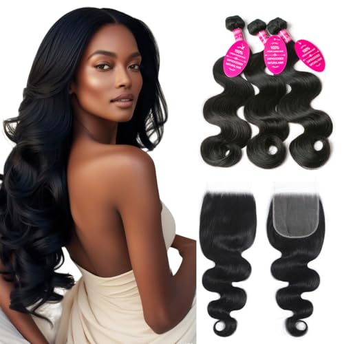 12A Human Hair Bundles with Closure 12 14 16+10...