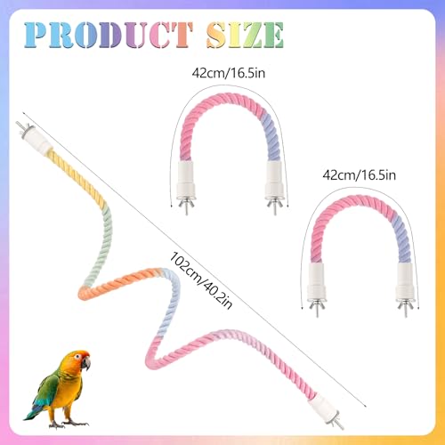 Image of 3Pcs Rope Perches for Bird Cages, Bendable Climbing Rope Cage Accessory Toy, Perfect for Parrots Cockatiels & Budgies, BirdToys, Swings & Ladders for Medium Birds