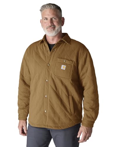 Image of Carhartt Men's Rain Defender Loose Fit Heavyweight Quilted Snap Front Shirt Jac Sweatshirt, Brown, L