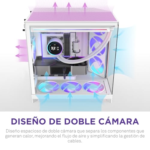 Miniatura 6 de NZXT H9 Flow RGB+ (2025) – Caja de PC ATX de Torre Media de Gran Flujo de Aire de Doble Cámara – Incluye 7 Ventiladores RGB (6 x 140mm, 1 x 120mm) y concentrador de Control – Blanco