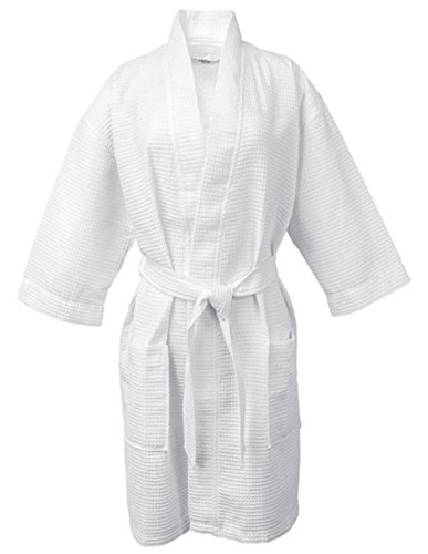LUXEHOME 100% Cotton Waffle Bathrobe - Luxury Weave Waffle Soft Spa Robes for Women and Men, White (Medium, White)